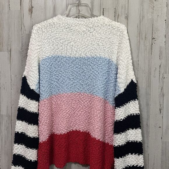 Adora Colorblock Sweater L Popcorn‎ Knit Bell Sleeve Pullover Trendy Cozy Top - Picture 7 of 10